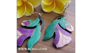 Hand Carved Wooden Earrings Painting Multi Color